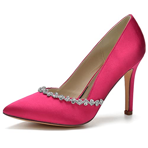 Frauen Stiletto High Heels Brautschuhe Spitze Zehe Pumps Strass Satin Party Hochzeitsschuhe,Fuchsia,39 EU Frauen Stiletto High Heels Brautschuhe Spitze Zehe Pumps Strass Satin Party Hochzeitsschuhe,Fuchsia,39 EU von LRMYMHY