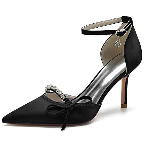 Hochzeitsschuhe Für Frauen Glitzer Funkelnde Spitze Spitze Riemchen High Heels Sexy Knöchelriemen Pumps Brautteil Arbeitskleidung Schuhe,Schwarz,37 EU von LRMYMHY