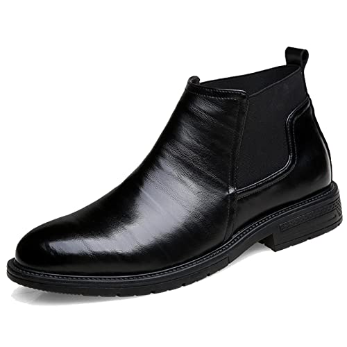 LRMYMHY Chelsea-Stiefel für Herren Double Gore Pointed Toe Schwarz Stiefeletten Business Office Slip-On Lederstiefel,Schwarz,42 EU von LRMYMHY