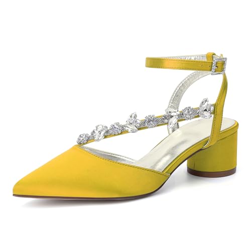 LRMYMHY Damen Block Heel Hochzeitsschuhe für Braut Satin Knöchelriemen Spitze Zehe Kleid Abend Party Slingback Court Schuhe,Gelb,41 EU LRMYMHY Damen Block Heel Hochzeitsschuhe für Braut Satin Knöchelriemen Spitze Zehe Kleid Abend Party Slingback Court Schuhe,Gelb,41 EU von LRMYMHY