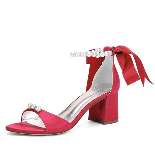 LRMYMHY Damen Blockabsatz Brautschuhe Riemchensandalen Mit Perlen Offene Zehen Brautjungfern Hochzeitsschuhe,Rot,40 EU LRMYMHY Damen Blockabsatz Brautschuhe Riemchensandalen Mit Perlen Offene Zehen Brautjungfern Hochzeitsschuhe,Rot,40 EU von LRMYMHY