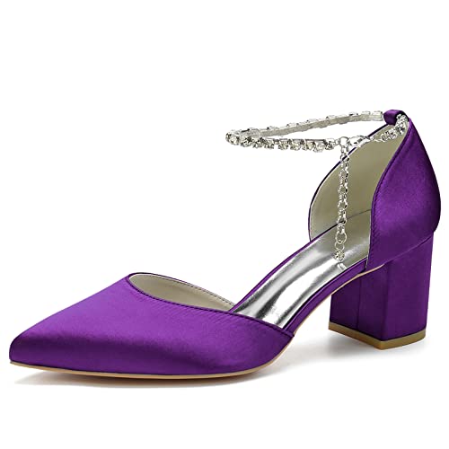 LRMYMHY Damen Blockabsatz Riemchensandalen Mit Strass Spitze Zehen Brautschuhe Abend Party Hochzeitsschuhe,Dark Purple,38 EU von LRMYMHY