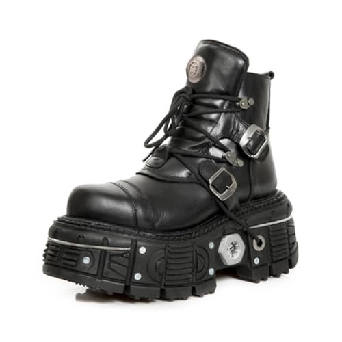 LRMYMHY Damen Gothic Punk Plateau PU Stiefeletten Winter Gotisch Motorrad Boots Mit Reißverschluss Schnürstiefel,Schwarz,37 EU von LRMYMHY