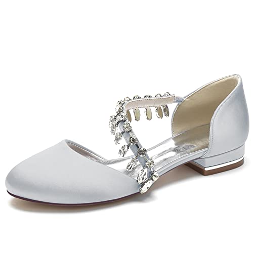 LRMYMHY Damen Ivory Brautschuhe Flache Satin Ballerinas Runde Zehe Strass Satin Hochzeit Brautjungfernschuhe,Silber,41 EU LRMYMHY Damen Ivory Brautschuhe Flache Satin Ballerinas Runde Zehe Strass Satin Hochzeit Brautjungfernschuhe,Silber,41 EU von LRMYMHY