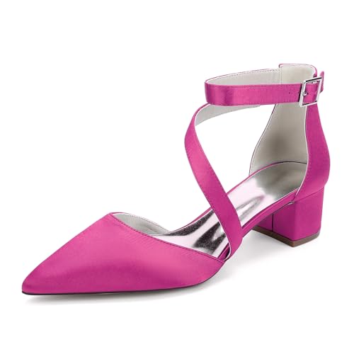 LRMYMHY Damen Knöchelriemen Hochzeitssandalen Blockabsatz Satin Spitze Zehen Brautschuhe Brautjungfernschuhe,Fuchsia,38 EU LRMYMHY Damen Knöchelriemen Hochzeitssandalen Blockabsatz Satin Spitze Zehen Brautschuhe Brautjungfernschuhe,Fuchsia,38 EU von LRMYMHY