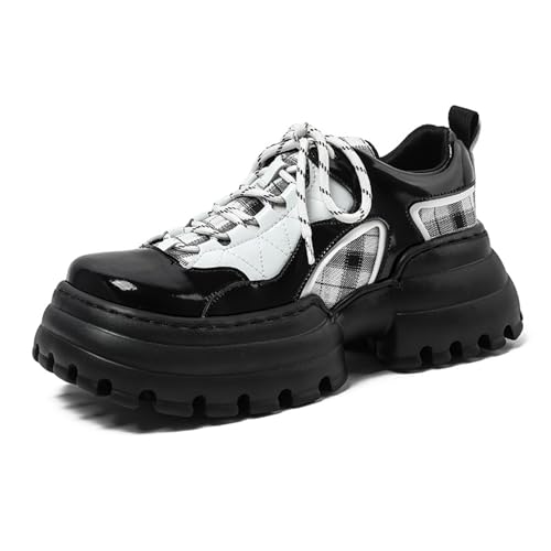 LRMYMHY Damen Plateauschuhe Goth Punk Schwarz Metallic Plateau Mode Stiefeletten Runde Zehe Schnürung Kurze Stiefeletten,Schwarz,36 EU von LRMYMHY