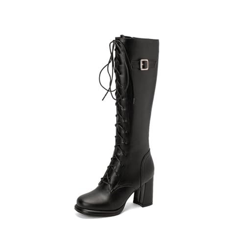 LRMYMHY Damen Schnürung Chunky Heel Kniehohe Stiefel Seitlicher Reißverschluss Runde Zehen Stiefel mit Kunstpelzfutter,Schwarz,42 EU LRMYMHY Damen Schnürung Chunky Heel Kniehohe Stiefel Seitlicher Reißverschluss Runde Zehen Stiefel mit Kunstpelzfutter,Schwarz,42 EU von LRMYMHY