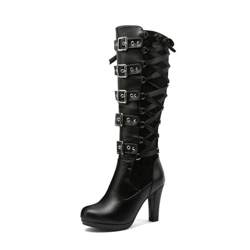 LRMYMHY Damen Schnürung Goth Kniehohe Stiefel Schnalle Block Heel Punk Plattform Hohe Stiefel,Schwarz,34 EU LRMYMHY Damen Schnürung Goth Kniehohe Stiefel Schnalle Block Heel Punk Plattform Hohe Stiefel,Schwarz,34 EU von LRMYMHY