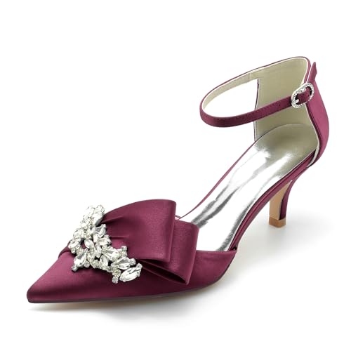 LRMYMHY Damen Spitze Kitten Heels Satin Brautschuhe Mit Knöchelriemen Hochzeitsprom Party Kleiderschuhe,Burgundy,42 EU LRMYMHY Damen Spitze Kitten Heels Satin Brautschuhe Mit Knöchelriemen Hochzeitsprom Party Kleiderschuhe,Burgundy,42 EU von LRMYMHY