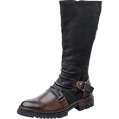 LRMYMHY Herren Kniehohe Stiefel Mode Schnalle Ritterstiefel Vintage Mode Reitstiefel rutschfeste Biker Combat Boots,Braun,45 EU von LRMYMHY