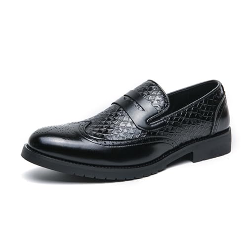 LRMYMHY Herren Wingtip Penny Loafers Casual Slip-On Formelle Lederschuhe Runde Spitze Brautkleid Schuhe,Schwarz,42 EU von LRMYMHY