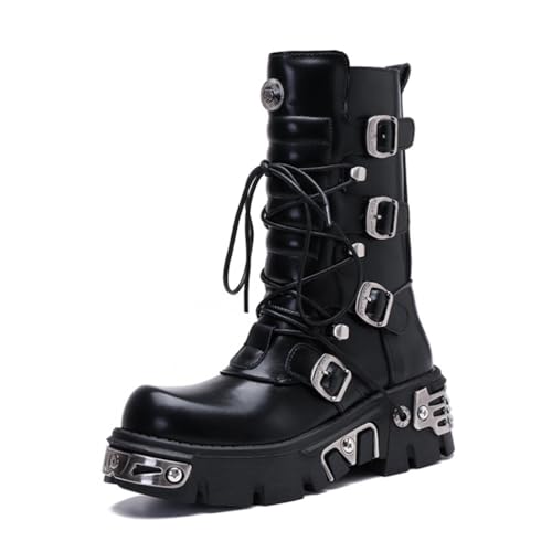 LRMYMHY Plateau Stiefel Damen Gothic Punk Winter Blockabsatz Reitstiefel Mit Reißverschluss Klobiger Absatz Boots,Schwarz,40 EU von LRMYMHY