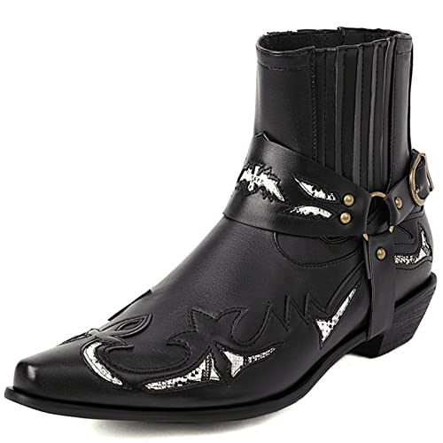 LRMYMHY Stiefeletten Herren Western Cowboy Motorrad Stiefeletten Vintage Combat Boots Modische Biker Boots,Schwarz,43 EU von LRMYMHY