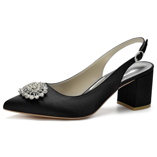 Slingback-Heels Für Frauen Blockabsatz Spitz Geschlossene Zehe Chunky Heel Slip on Brautkleid Schuhe,Schwarz,35 EU Slingback-Heels Für Frauen Blockabsatz Spitz Geschlossene Zehe Chunky Heel Slip on Brautkleid Schuhe,Schwarz,35 EU von LRMYMHY