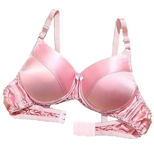 LRSSMB 2025 Glatte Satin Seide Bh Doppelseitige Maulbeerseide Push-Up Unterstützung Drahtlose Bhs For Frauen Damen Täglichen Bralette BH(Pink,XL) von LRSSMB