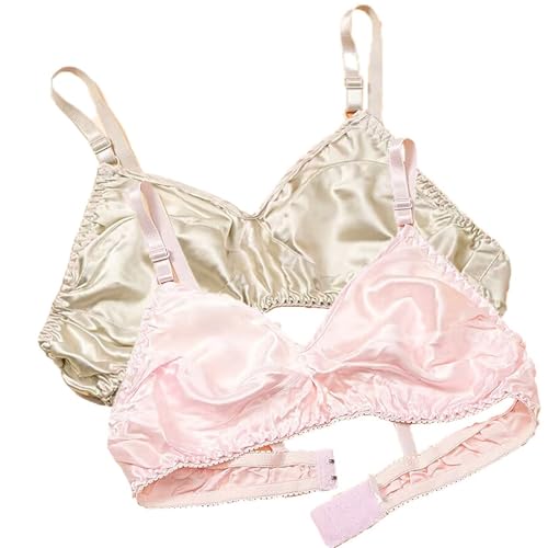 LRSSMB Ultradünne Natürliche Seide 2 Stück Glatter Doppelseitiger Maulbeerseiden BH Weicher Kabelloser Täglicher Bralette-Stütz-BH For Frauen(Pink Skin,3XL) von LRSSMB