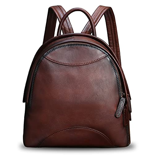 Rucksack aus echtem Leder für Damen, Retro-Stil, handgefertigt, klein, legerer Rucksack, coffee, Medium von LRTO