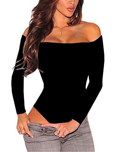 SEBOWEL Damen Stretch Schulterfrei Tiefebene Bodysuit Langarm Bodys Body Leotard Top Oberteil, Schwarz, M SEBOWEL Damen Stretch Schulterfrei Tiefebene Bodysuit Langarm Bodys Body Leotard Top Oberteil, Schwarz, M von SEBOWEL