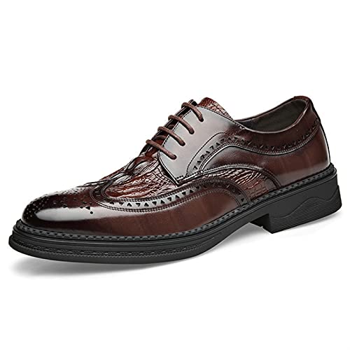 LRUII Formale Oxford-Schuhe für Herren, Schnür-Derby-Schuhe, Brogue-geprägte Flügelspitze, Krokodil-geprägtes Leder, rutschfest, rutschfest, niedrige Oberseite, Gummisohle, Business von LRUII