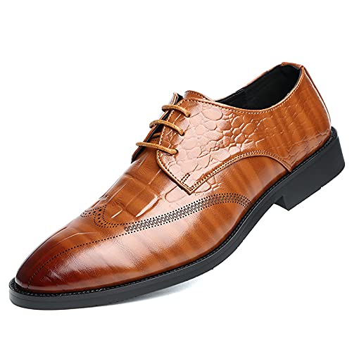 LRUII Formelle Oxford-Schuhe für Herren, Schnür-Derby-Schuhe mit Flügelspitze, brünierte Spitze, PU-Leder, rutschfeste Gummisohle, rutschfest, niedriger Schaft, Blockabsatz, Business von LRUII