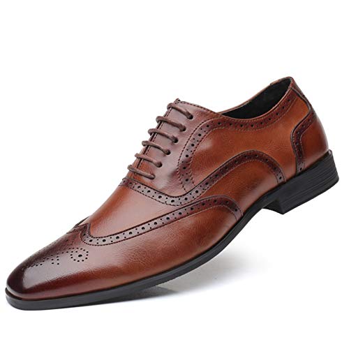 LRUII Formelle Oxford-Schuhe für Herren, Schnürung, Flügelspitzen, Brogue, polierte runde Zehenpartie, PU-Leder, rutschfest, rutschfest, Gummisohle, Business von LRUII