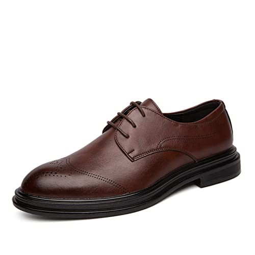 LRUII Formelle Schuhe für Herren, Schnürschuhe, Brogue-Stil, geprägte Flügelspitze, brünierte Zehenpartie, Kunstleder, rutschfeste Gummisohle, Rutschfester Blockabsatz, Party von LRUII