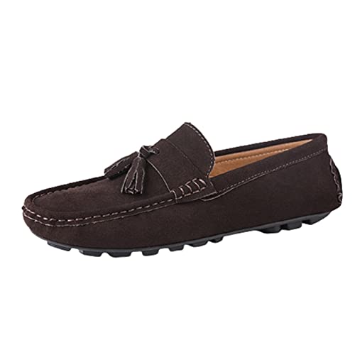 LRUII Loafer-Schuhe, Mokassins für Herren, echtes Leder, Quastennahtdetails, runde Zehenpartie, Wildleder-Vamp, leicht, widerstandsfähig, flexibel, für den Außenbereich von LRUII