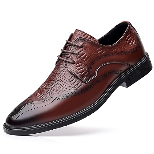 LRUII Oxford-Kleiderschuhe für Herren, zum Schnüren, runde Spitze, Derby-Schuhe, Leder, rutschfest, Blockabsatz, niedrige Oberseite, rutschfeste Gummisohle, Party von LRUII