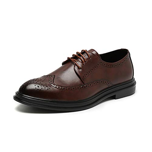 LRUII Oxford-Schuhe für Herren, Schnür-Brogue, geprägte Flügelspitze, runde, brünierte Zehenpartie, veganes Leder, beständig, rutschfeste Gummisohle, Abschlussball von LRUII