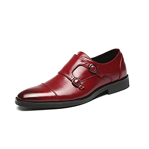 LRUII Oxford-Schuhe für Herren, zum Hineinschlüpfen, mit Monk-Riemen, Cap Toe, schwarz, brünierte Spitze, PU-Leder, rutschfest, Blockabsatz, Gummisohle, für den Außenbereich von LRUII