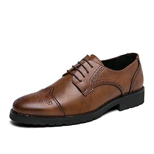 LRUII Oxford-Schuhe für Herren, zum Schnüren, runde Spitze, Flügelspitze, Brogue-Prägung, Derby-Schuhe, Gummisohle, rutschfest, rutschfest, klassisch von LRUII