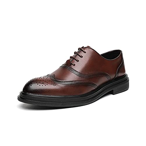 LRUII Schuhe Kleid Oxford für Herren Schnürung Brogue geprägte Flügelspitze brünierte Spitze PU-Leder rutschfest Blockabsatz rutschfest klassisch von LRUII