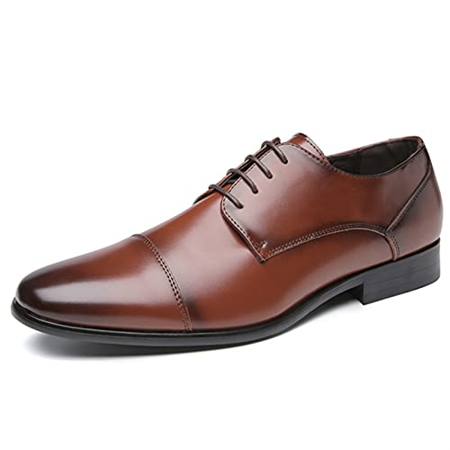 LRUII Schuhe Kleid Oxford für Männer Schnürung Cap Toe Schwarz Runde brünierte Spitze Veganes Leder Gummisohle Low Top Blockabsatz Anti-Rutsch rutschfest Party von LRUII