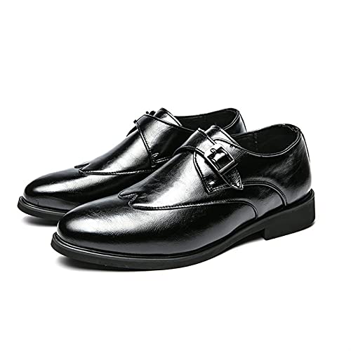 LRUII Schuhe Kleid Oxford für Männer Slip-on-Monk-Riemen Flügelspitze Runde Spitze PU-Leder Blockabsatz Low-Top rutschfeste Anti-Rutsch-Gummisohle Outdoor von LRUII