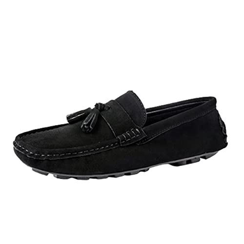 LRUII Smoking-Loafer-Schuhe für Herren, PU-Quastennahtdetails, runde Zehenpartie, Wildleder-Vamp, leicht, flexibel, Flacher Absatz, Walking-Slipper von LRUII