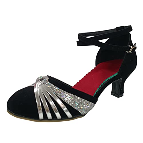 Damen Strass Ballsaal Tanzschuhe Latin Salsa Performance Tanzschuhe Damen Sandalen Größe 42, silber, 42 EU von LRWEY