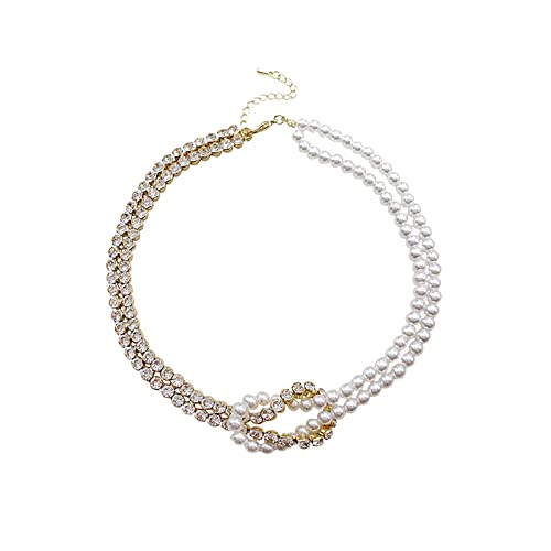 Diamant-Perlen-Halskette für Damen, trendig, leicht, luxuriös, vielseitig, Schlüsselbein-Kette, 3 Stück, schöne Halskette für Damen, 3 Stück Gold., Einheitsgröße von LRWEY