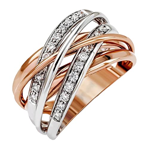 Einfacher Hochzeitsring Diamant offener Silberring Italienischer Silberring Paarring Vergoldet Perle Modern Ring Female Kleines Mädchen Ring Set, F, E von LRWEY