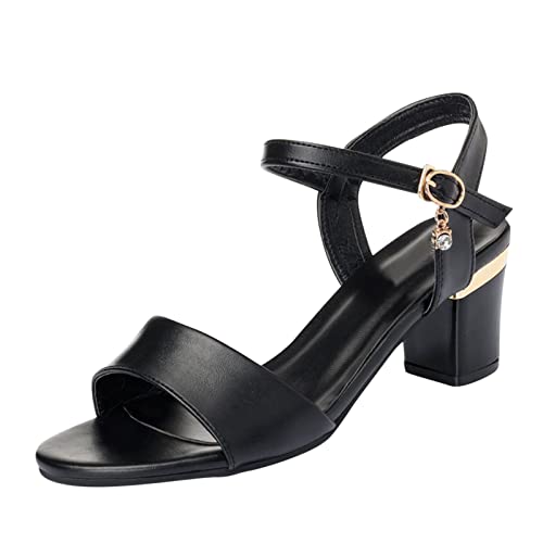 Frühling Große Größe Absatz Sandalen Offene Frauen Chunky Toe Mode und Sommer High Heel Damen Sandalen Größe 7 Keile, Schwarz , 42 EU von LRWEY