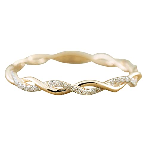 Gebratener Teig Twist Diamant Set Jahrestag Ring Diamant Form Mode Einfach Hohl Out Ring, gold, C von LRWEY