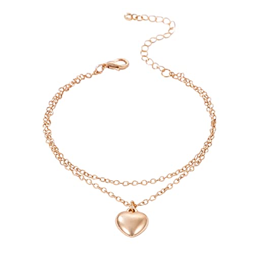 Geschichtetes Fußkettchen, niedliche Perlen, Satellitenkette, Herz, Boho, verstellbare Fußkettchen für Frauen, Teenager, Mädchen, 12 Stück, schöne Halskette für Damen, 12 Stück Gold., Einheitsgröße von LRWEY