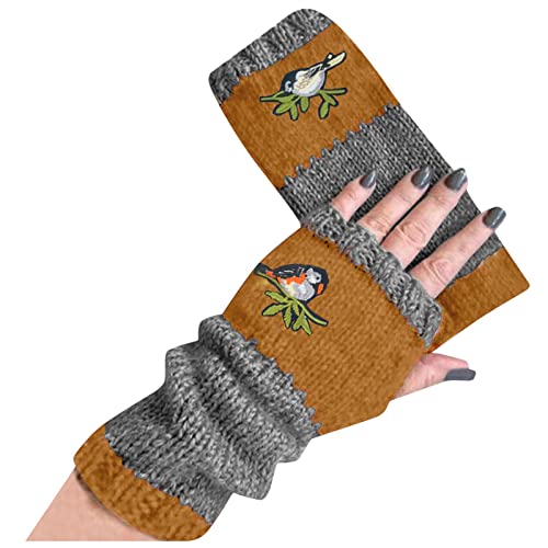 LRWEY Blumen-Baumwollhaken-Handschuhe-Frauen-handgemachte Wollhandschuh-Handkleine warme Handschuhe Perlenschmuck Damen Set (Khaki, One Size) von LRWEY