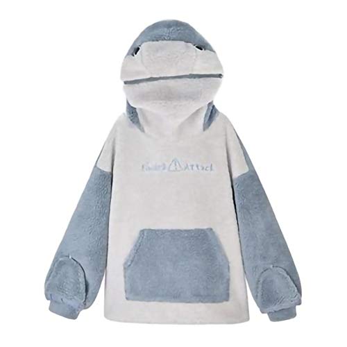 LRWEY Damen Hai Kapuzenpullover Oversized Süß Sweatshirt Für Mädchen Warm Sweatshirt Niedlich Kapuzen Hai Sweatshirt Pärchen Kapuzenpullover Sweatshirt, blau, 38 von LRWEY