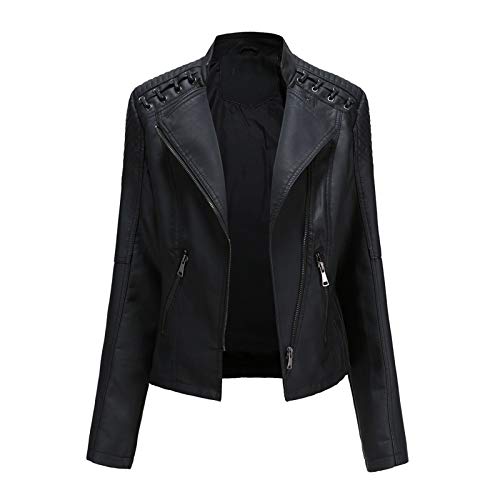 LRWEY Damen Kunstlederjacke, Motorradjacke mit Reißverschlusstaschen, Größe S-3XL Gr. XL, Schwarz von LRWEY