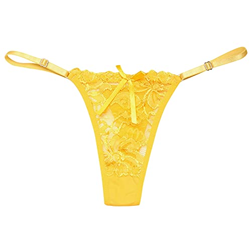 LRWEY Damen Sexy Unterhosen Tanga Höschen Niedrige Taille Spitze Slips Unterwäsche für Frauen Spitze Unterwäsche Sexy Spitze Tanga, gelb, Einheitsgröße von LRWEY