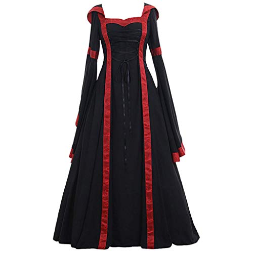 LRWEY Damen Vintage Keltisch Mittelalter Kleid Bodenlang Renaissance Gothic Kleid Cosplay Kleid, Schwarz , XX-Large von LRWEY