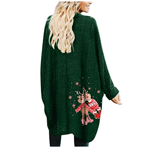 LRWEY Damen-Weihnachtsjacke, einfarbig, leger, lockerer Cardigan, Midi-Länge, lange Strickjacke, Grün B, XX-Large von LRWEY