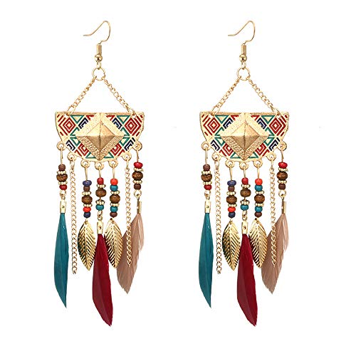 LRWEY Frauen Bohemian Fan Form Perlen Quaste Feder Ohrringe kleine Ohrringe Pack, mehrfarbig, Einheitsgröße von LRWEY