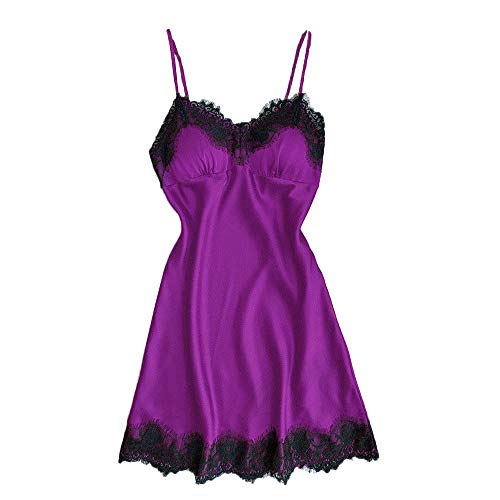 LRWEY Frauen Sexy Spitze Negligee Babydoll Dessous Nachtkleid Dessous Nachthemd Nachtwäsche Unterwäsche Kurze Träger Kleid Gr. Small, violett von LRWEY