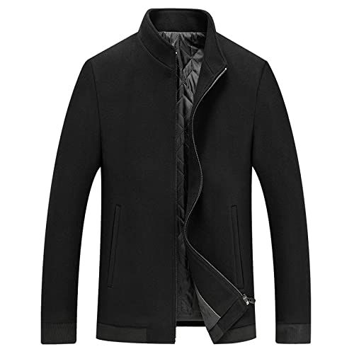 LRWEY Herren Herbst und Winter Wolljacke Wollmantel Kurzer Stehkragen Jacke Casual Business Große und große Mäntel für Herren, Schwarz , XXXXL von LRWEY